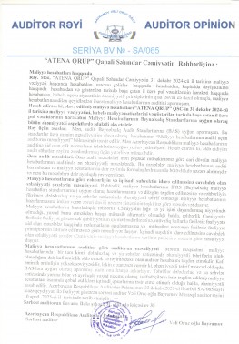 2024-cü il üzrə “ATENA QRUP” QSC-nin Maliyyə Hesabatları üzrə Auditor Rəyi